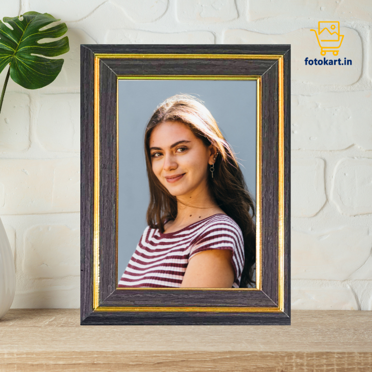 Photo Frames With Wall Mount (4 X 6 Inch), Wooden with Golden lines, Wall mount, Rectangular