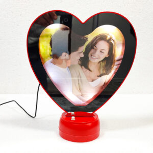 Red Heart Shaped Magic Mirror LED Photo Frame for Valentine's Day Special, Table Decor, Bedroom Decor, Gifting Item.
