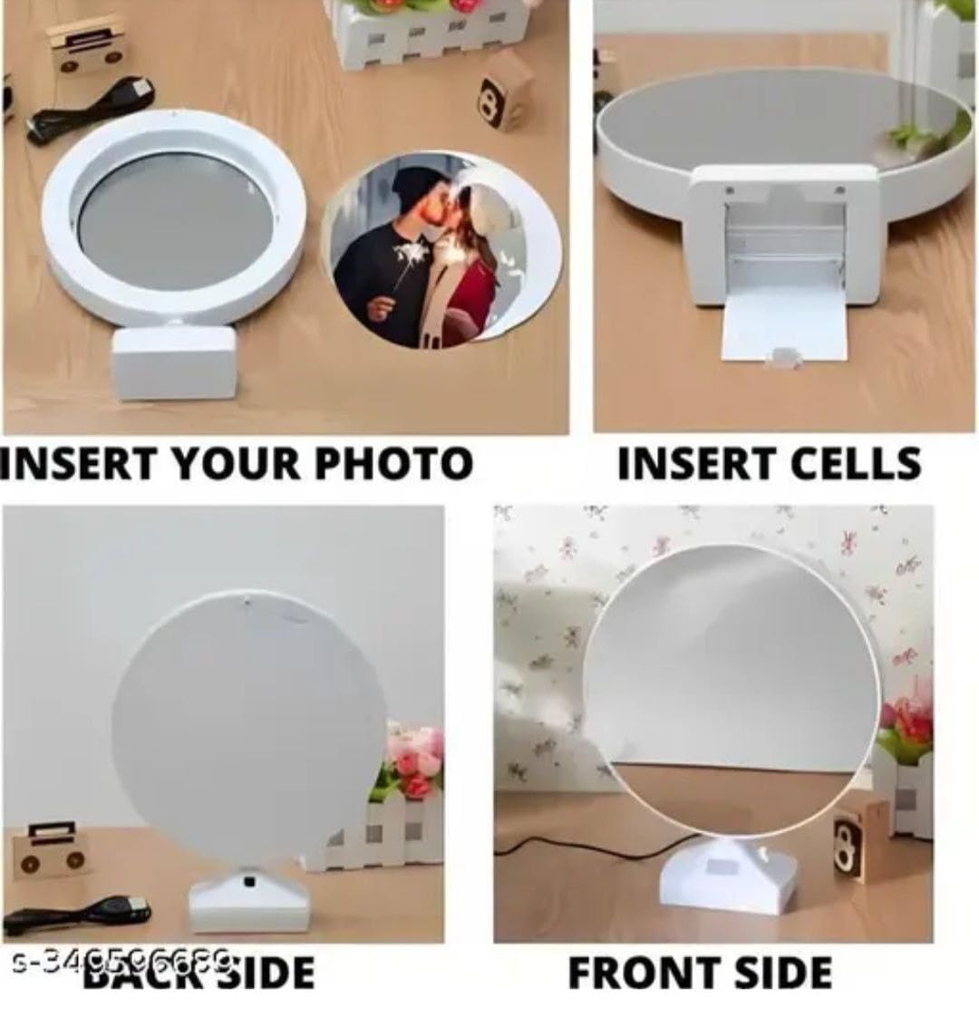 Custom Magic Mirror Photo Frame (Round Shape) Gifts Magic Mirror Photo Frame with Light Photos Gift Personalized Customized Frames for Valentines Day Gifts, Anniversary, Birthday and Home Decor. - Image 5